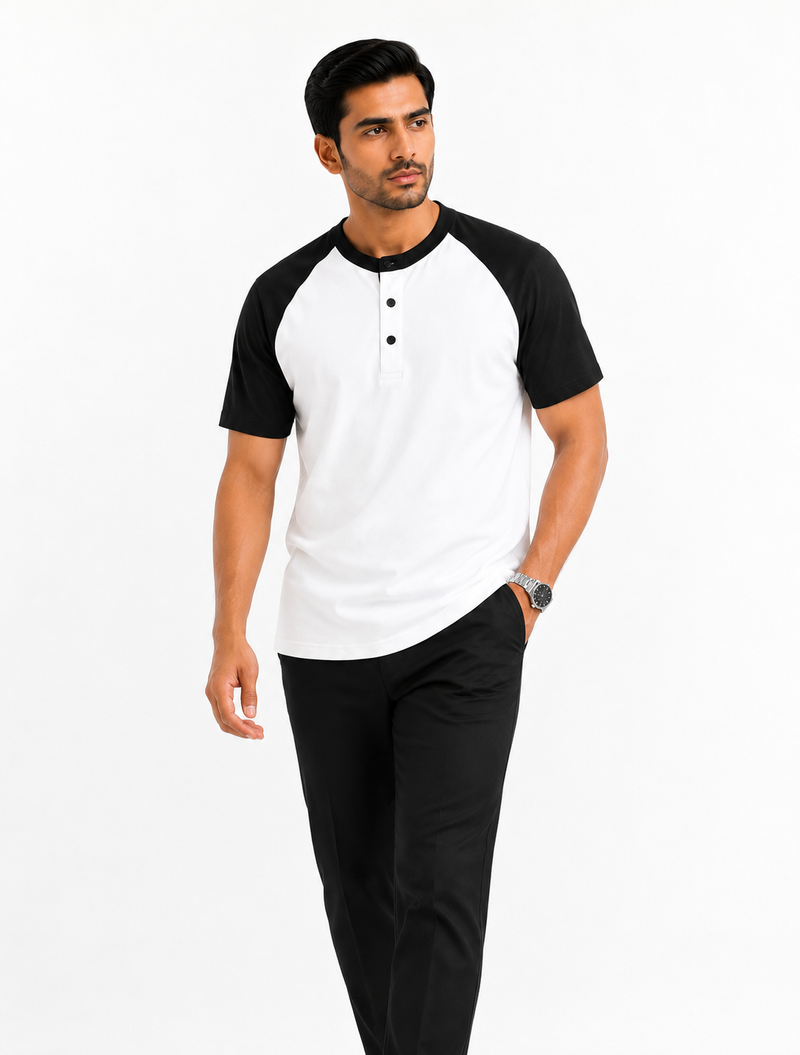 Raglan Henley T-Shirt – White / Black