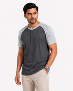 Raglan Henley T-Shirt – Dark Charcoal / Heather Grey