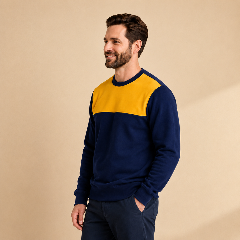 Men’s Mustard & Navy Color Block Fleece Sweatshirt