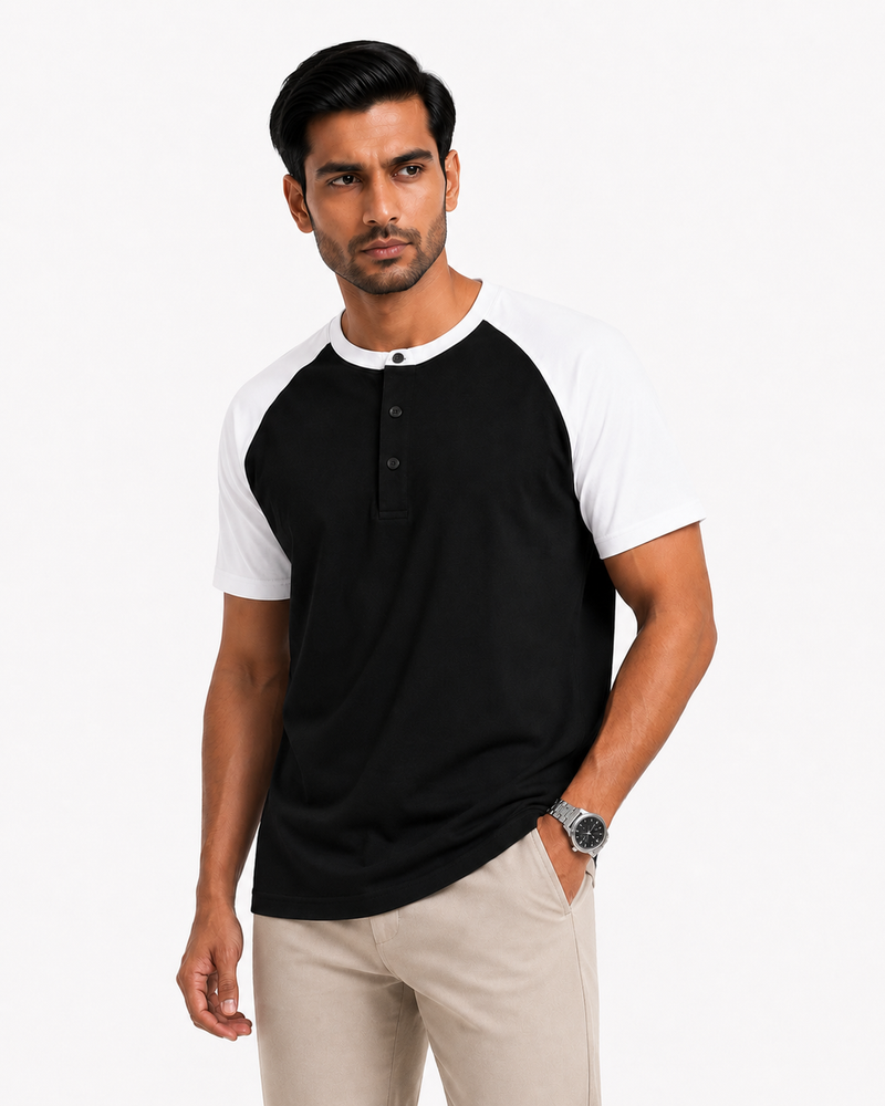 Raglan Henley T-Shirt – Black / White