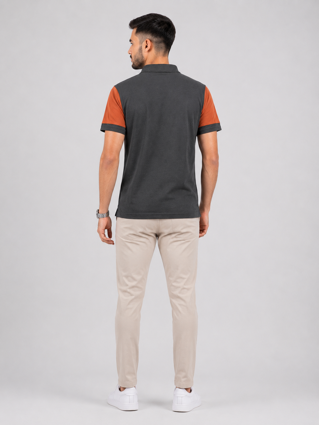 ZELVEE Men's Color Block Polo Shirt – Rust & Charcoal