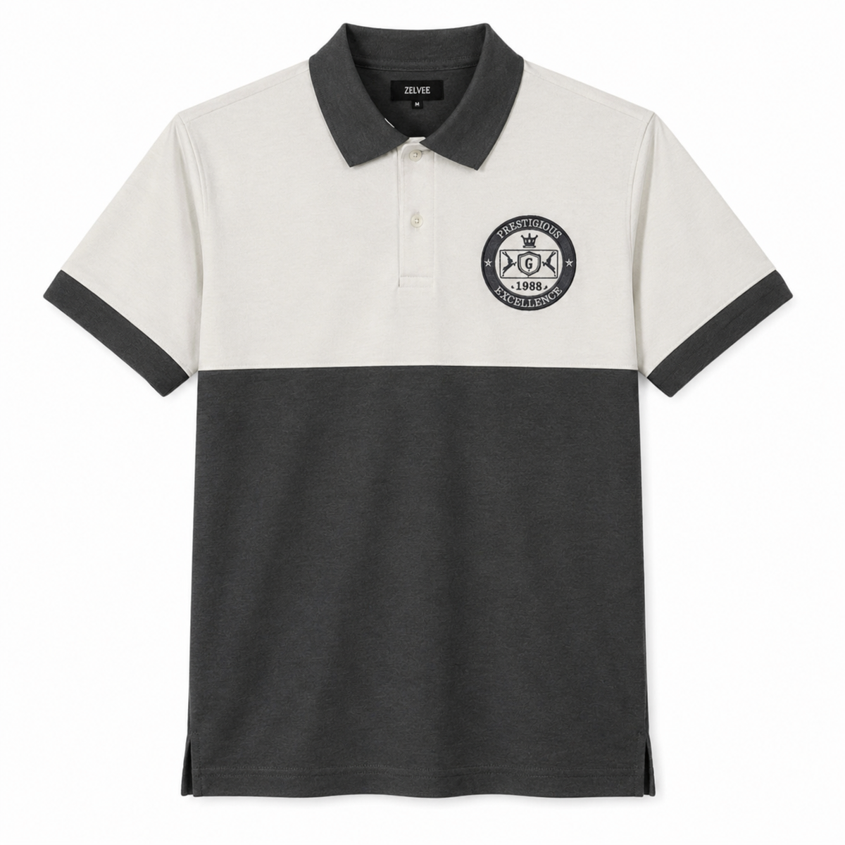 ZELVEE Men's Color Block Polo Shirt – White & Charcoal