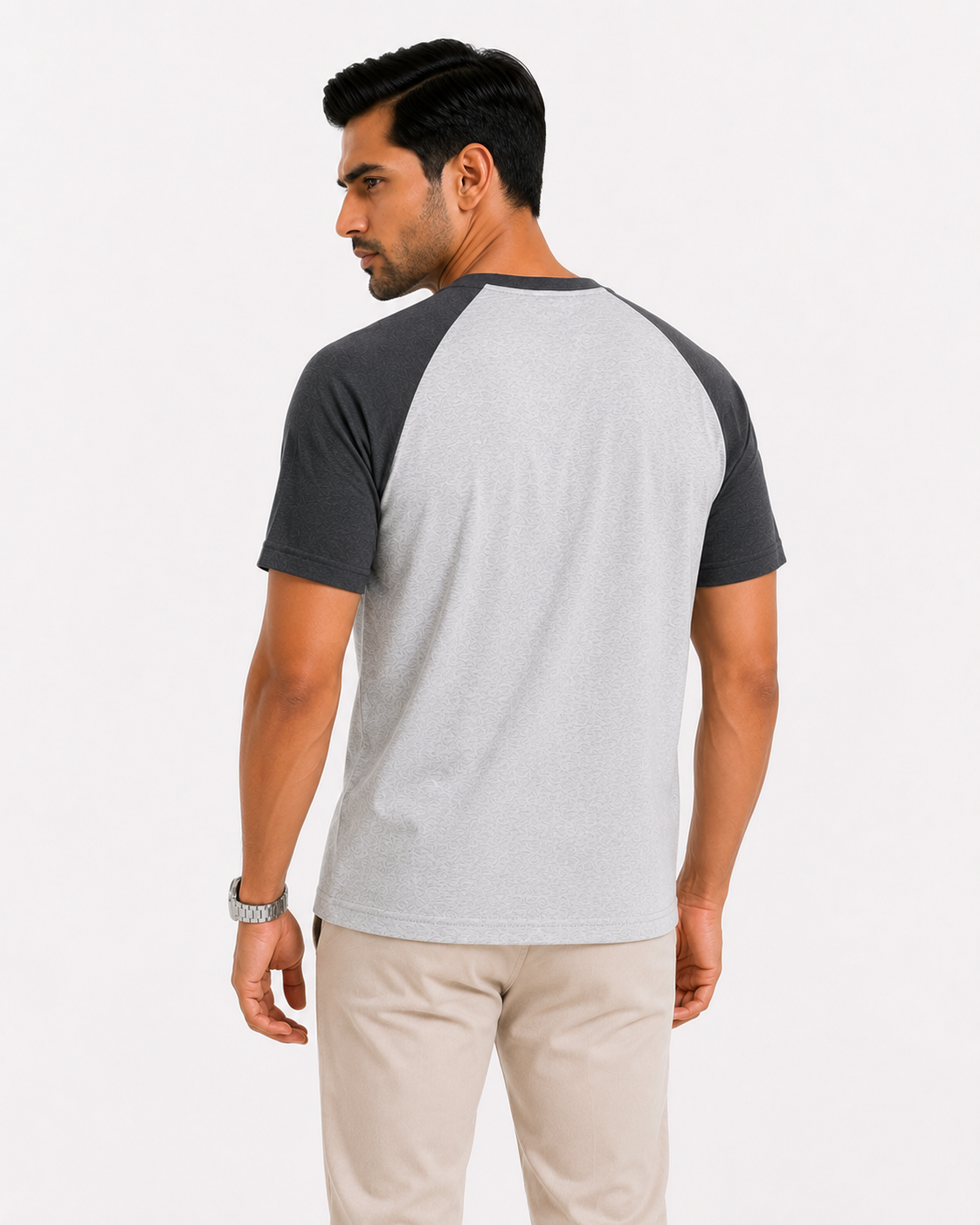 Raglan Henley T-Shirt – Heather Grey / Dark Charcoal