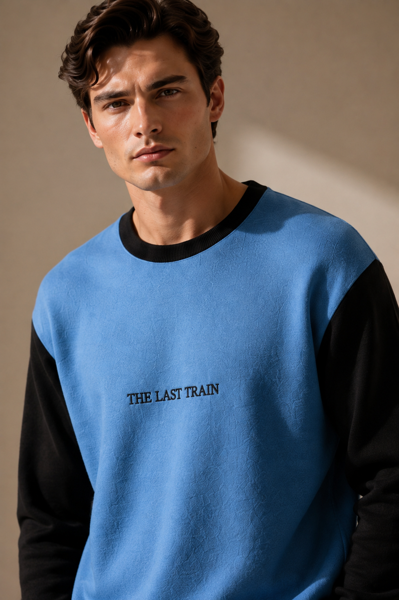 The Last Train Fleece Sweatshirt – Sky Blue & Black