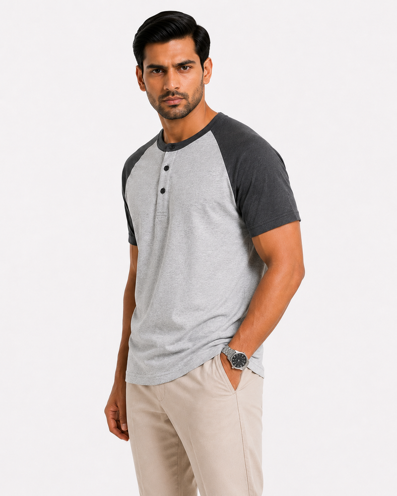 Raglan Henley T-Shirt – Heather Grey / Dark Charcoal