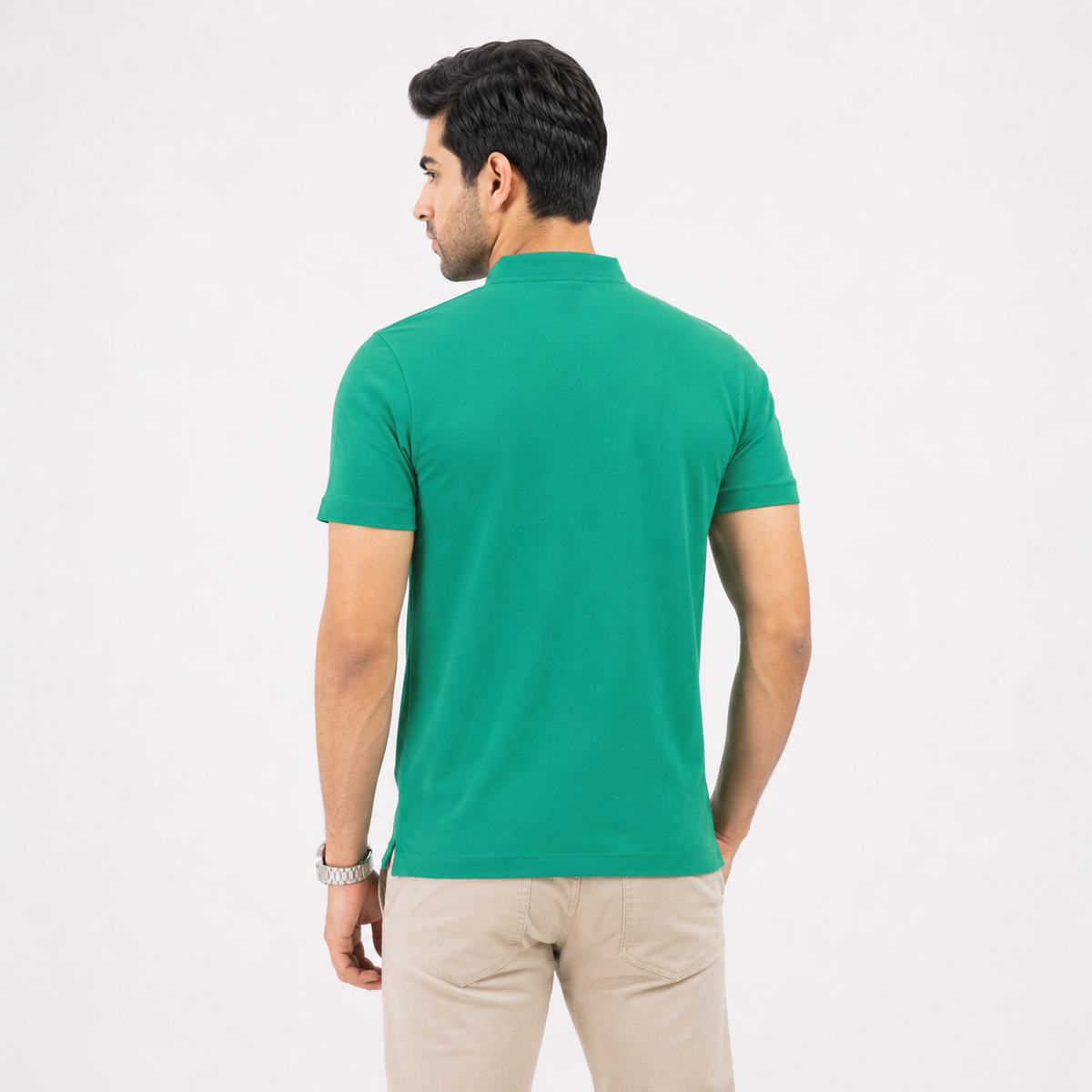 ZELVEE Men's Green Mandarin Collar Polo Shirt