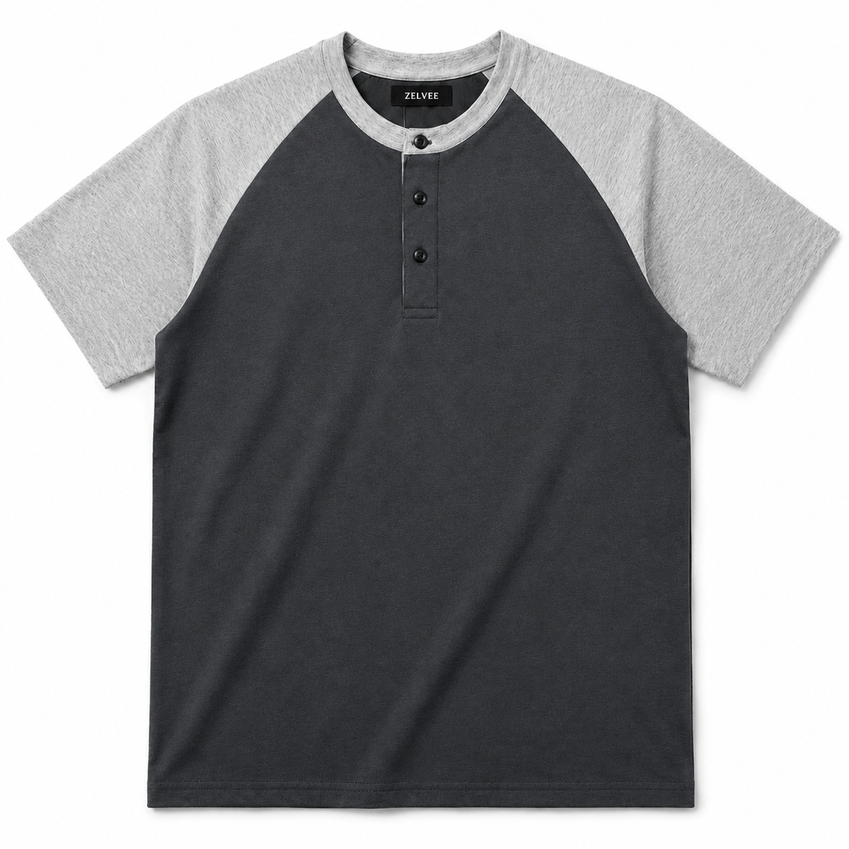 Raglan Henley T-Shirt – Dark Charcoal / Heather Grey