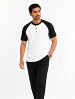 Raglan Henley T-Shirt – White / Black