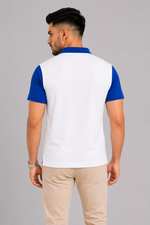 ZELVEE Men's Thermal Knit Zip Polo Shirt – Blue & White