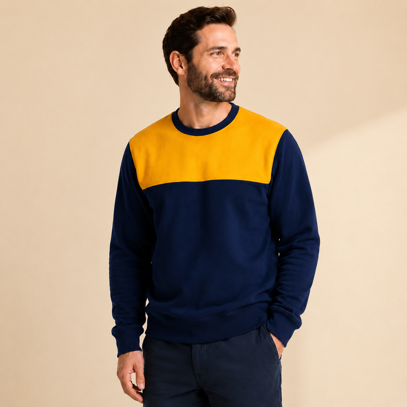 Men’s Mustard & Navy Color Block Fleece Sweatshirt