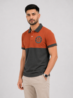 ZELVEE Men's Color Block Polo Shirt – Rust & Charcoal
