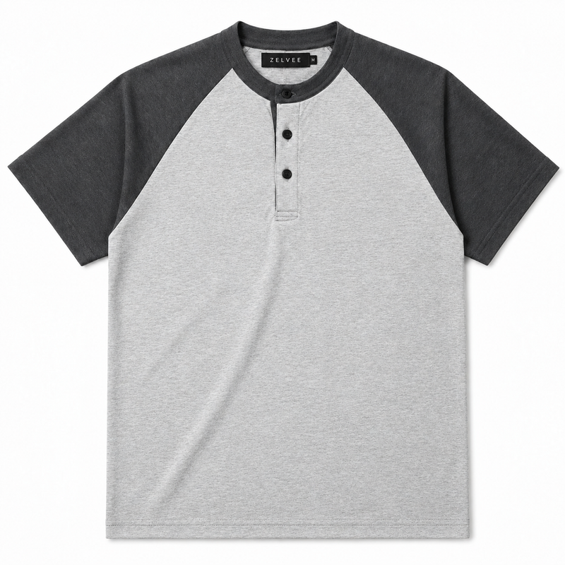 Raglan Henley T-Shirt – Heather Grey / Dark Charcoal