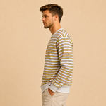 Men’s Striped Fleece Crewneck Sweatshirt – Mustard & Brown