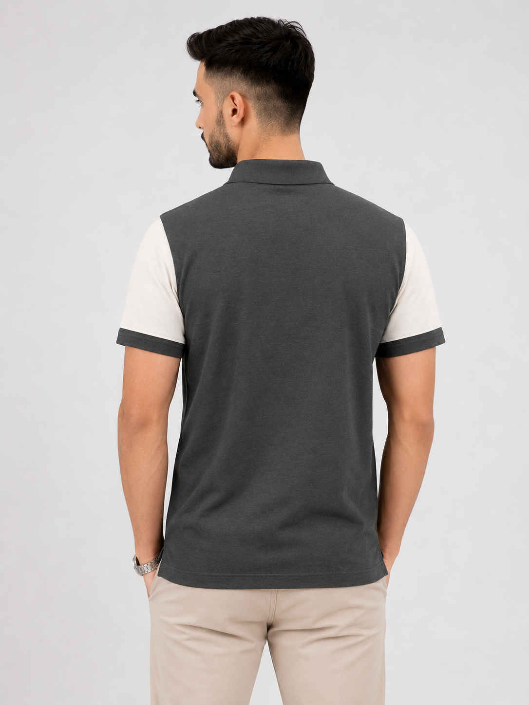 ZELVEE Men's Color Block Polo Shirt – White & Charcoal