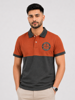 ZELVEE Men's Color Block Polo Shirt – Rust & Charcoal