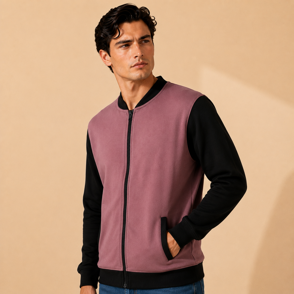 Men's Dusty Rose Fleece Zipper Jacket | Zelvee