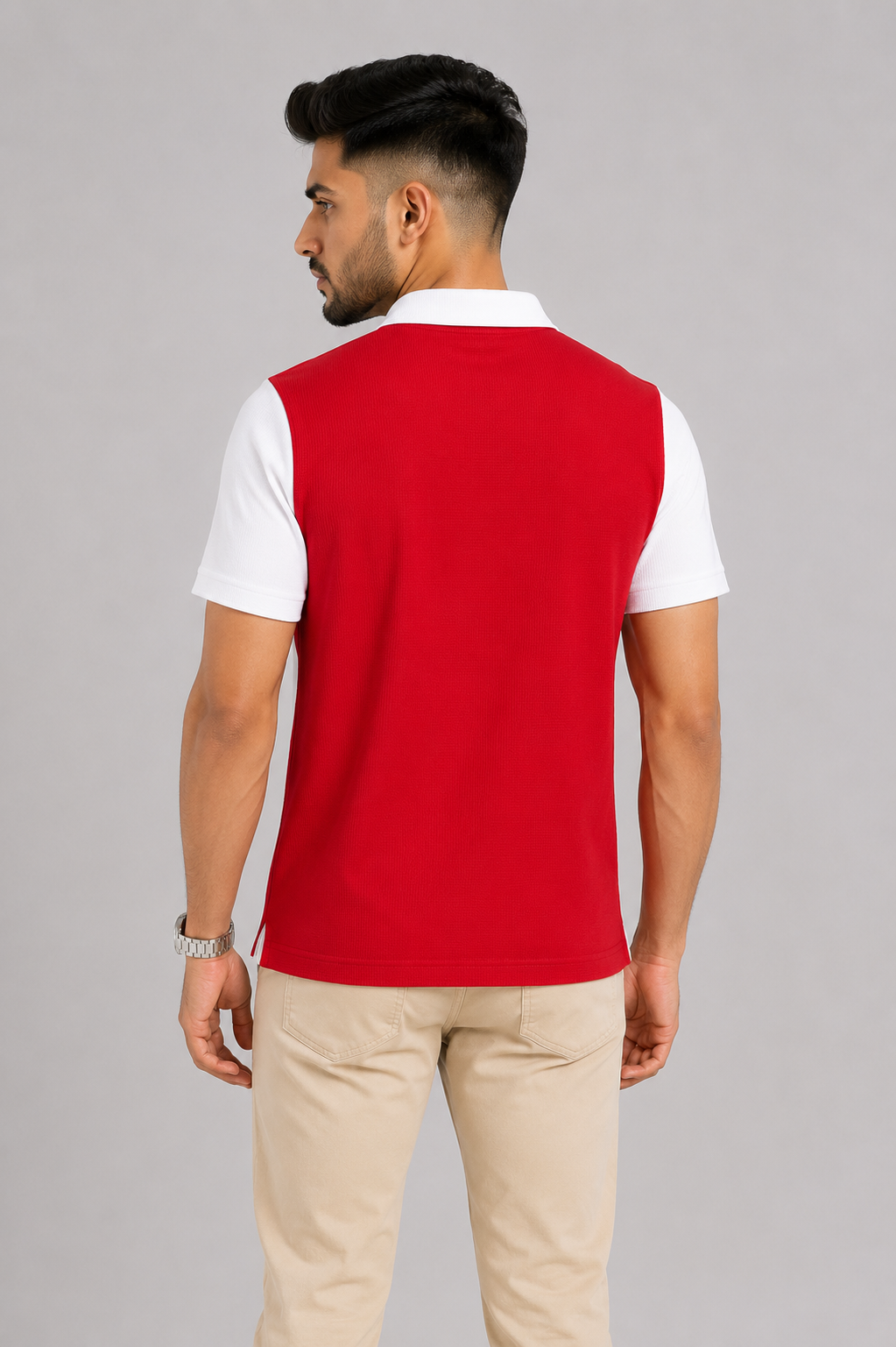 ZELVEE Men's Thermal Knit Zip Polo Shirt – Red & White