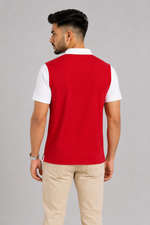 ZELVEE Men's Thermal Knit Zip Polo Shirt – Red & White