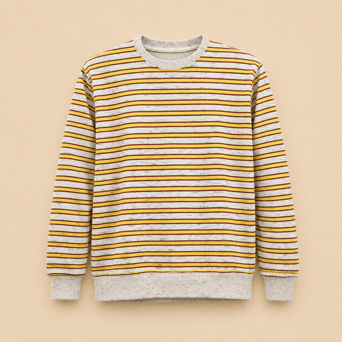 Men’s Striped Fleece Crewneck Sweatshirt – Mustard & Brown