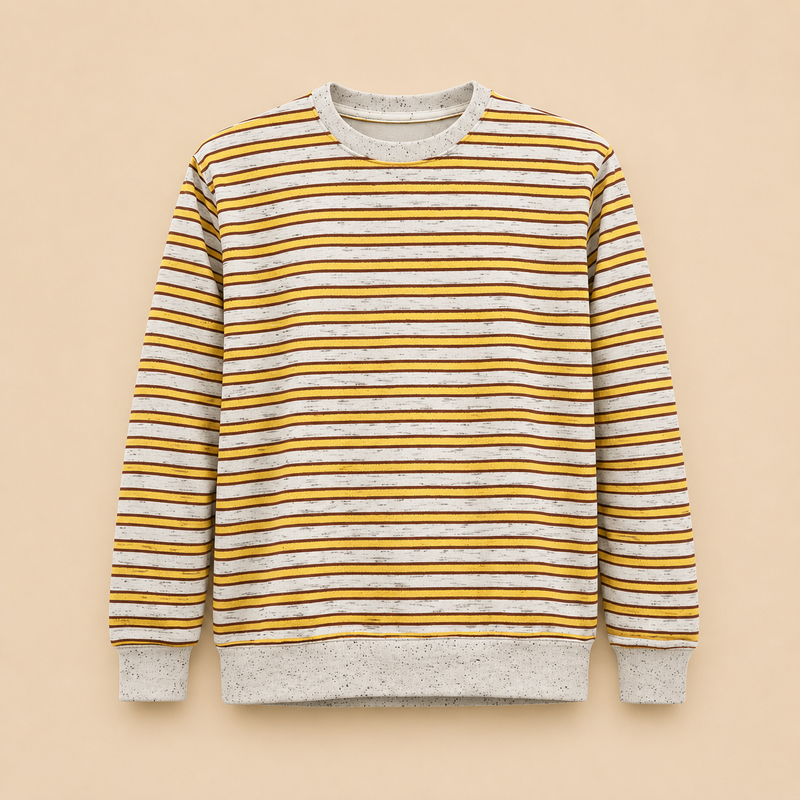 Men’s Striped Fleece Crewneck Sweatshirt – Mustard & Brown