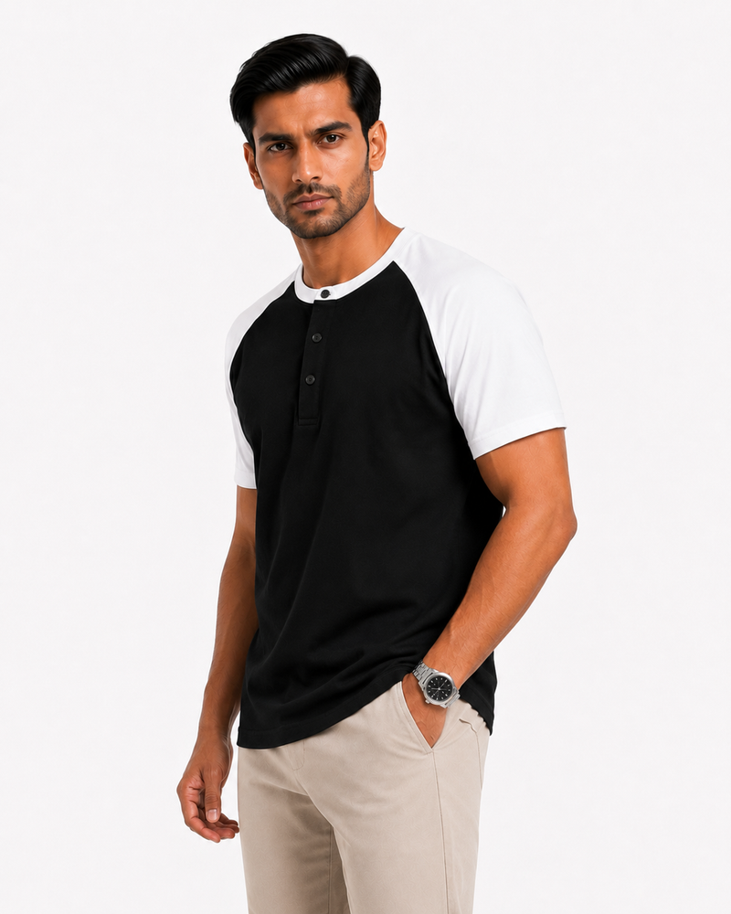 Raglan Henley T-Shirt – Black / White