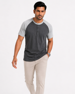 Raglan Henley T-Shirt – Dark Charcoal / Heather Grey
