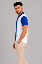 ZELVEE Men's Thermal Knit Zip Polo Shirt – Blue & White